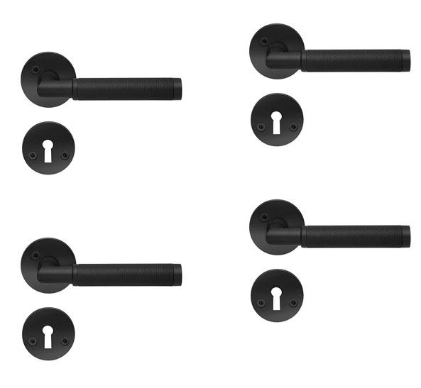 Beslagsboden Design indendørs dørhåndtag m/crystal cut - Mat sort - Sæt á 4 stk Beslagsboden Design indendørs dørhåndtag m/crystal cut - Mat sort - Sæt á 4 stk