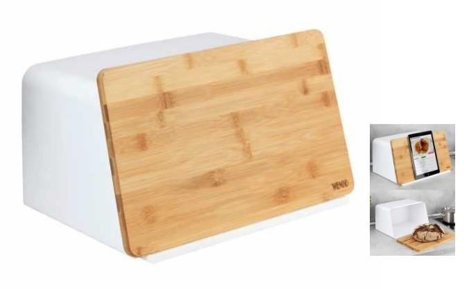 Wenko Kubo br&oslash;dkasse m/tabletholder - Bambus/hvid