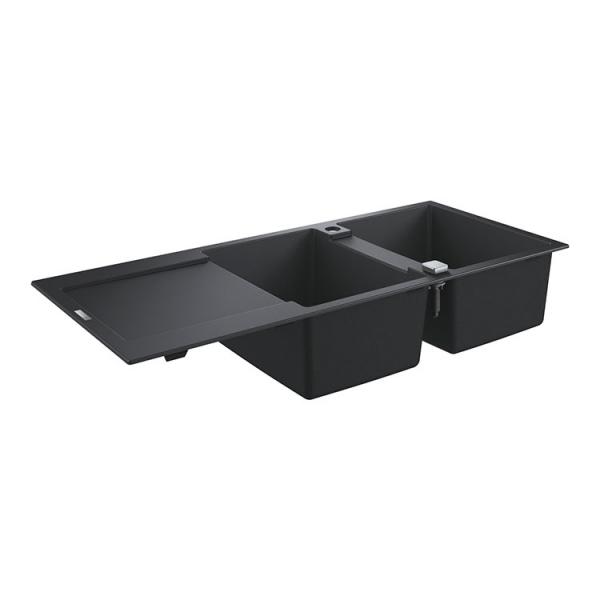 Grohe K500 80-C dobbelt k&oslash;kkenvask m/afl&oslash;bsbakke - Sort granit