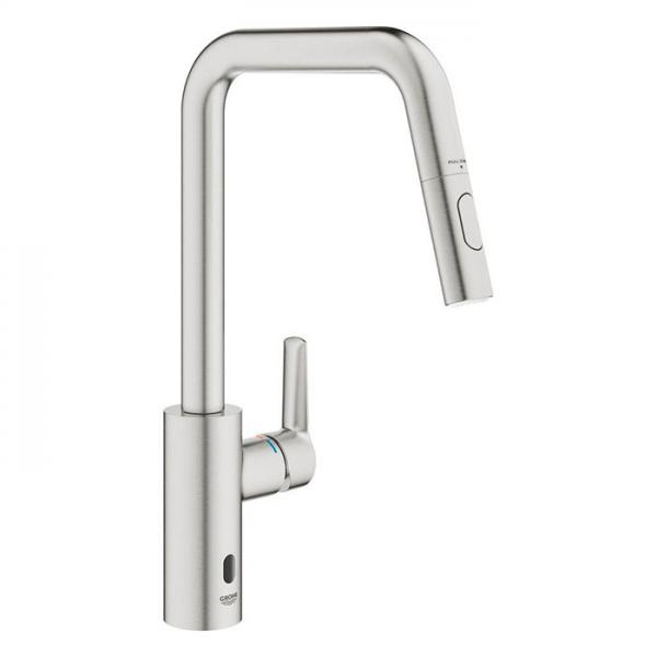 Grohe Start hybrid k&oslash;kkenarmatur m/sensor, udtr&aelig;k og Dual Spray - Steel