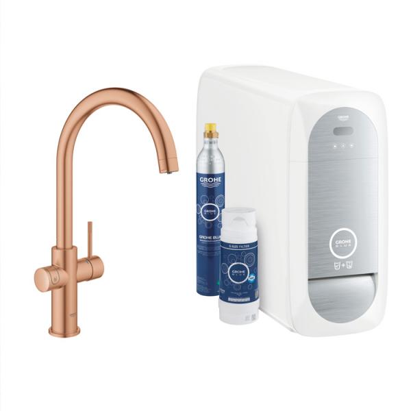 Grohe Blue Home k&oslash;kkenbatteri m/C-tud - B&oslash;rstet warm sunset