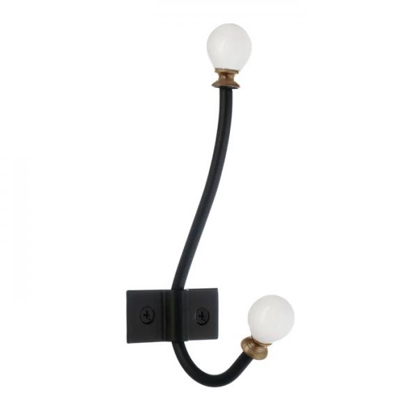 Beslagsboden hattekrog i vintage stil - Sort/hvid knop Beslagsboden hattekrog i vintage stil - Sort/hvid knop
