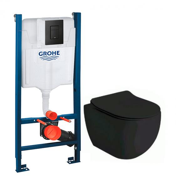 Lavabo Glomp Mat sort rimless toiletpakke inkl. s&aelig;de m/soft-close, cisterne og mat sort betjening