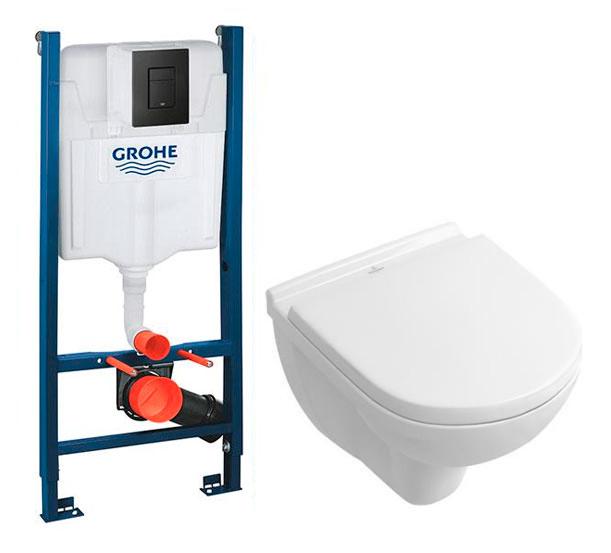 V&B O.novo Compact toiletpakke inkl. cisterne, sort betjeningsplade og s&aelig;de m/soft-close