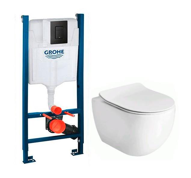 Lavabo Glomp rimless toiletpakke inkl. s&aelig;de m/soft-close, cisterne og mat sort betjening