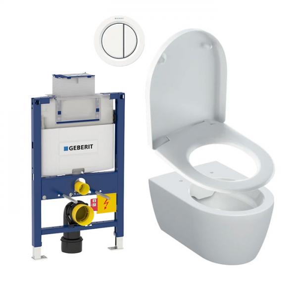 Geberit iCon toiletpakke m/s&aelig;de, lav cisterne og hvid betjening