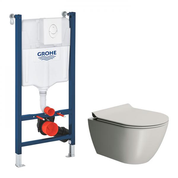 GSI Pura Cenere 50 toiletpakke inkl. s&aelig;de m. softclose, cisterne og hvid betjening