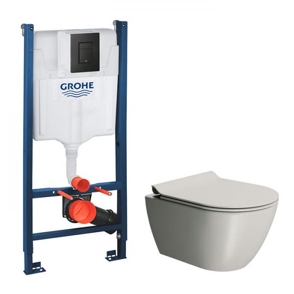 GSI Pura Cenere 50 toiletpakke inkl. s&aelig;de m. softclose, cisterne og mat sort betjening