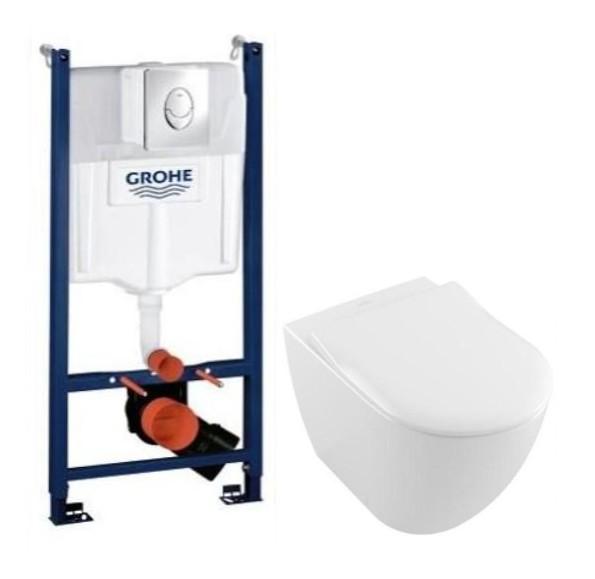 Villeroy & Boch Subway 2.0 m/RIMless og C+ toiletpakke inkl. s&aelig;de m/soft-close, cisterne og krom betjening