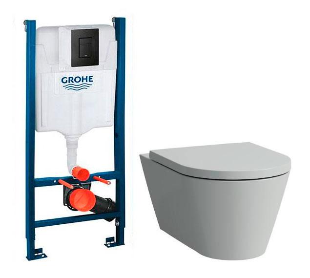 Laufen Kartell Rimless toiletpakke inkl. s&aelig;de m/soft-close, cisterne og mat sort betjening