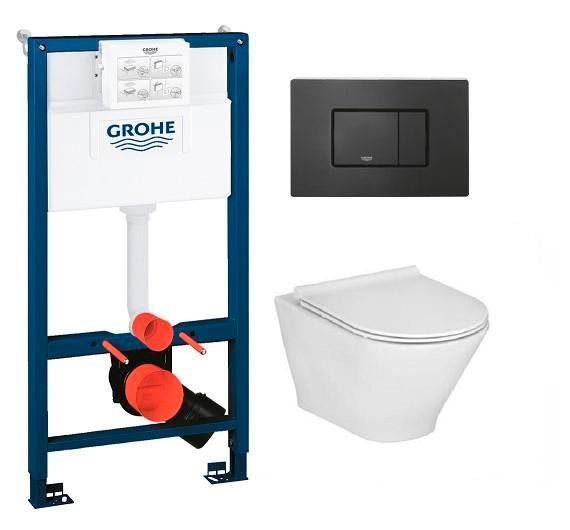 Laufen Roca Gap round RIMless toiletpakke inkl. s&aelig;de m/soft-close, mellem cisterne og mat sort betjening
