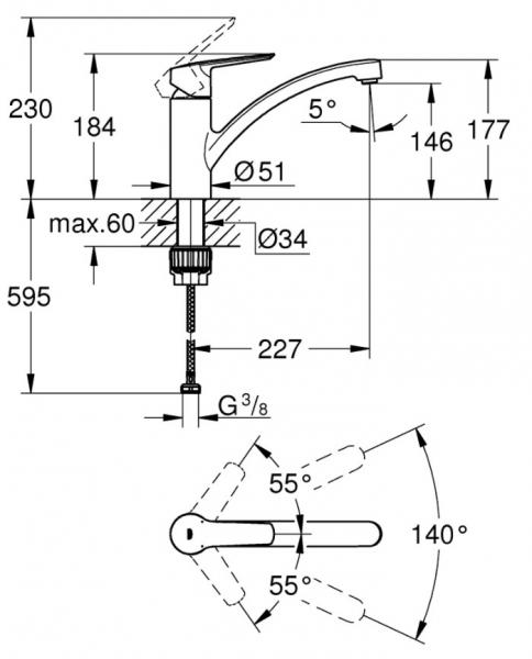 Lavabo Nexus 60 k&oslash;kkenvask M/Grohe start k&oslash;kkenarmatur