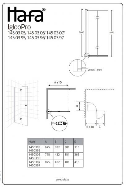 Hafa Igloo Pro folded&oslash;r - Klar glas/mat sort - 70 cm
