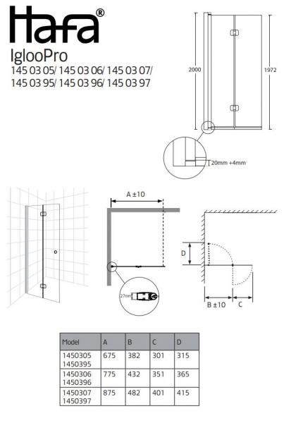 Hafa Igloo Pro folded&oslash;r - Klar glas/mat sort - 90 cm