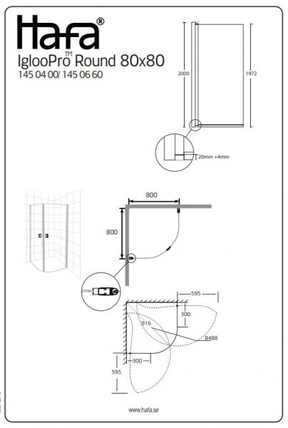 Hafa Igloo Pro bruseafsk&aelig;rmning - 80x80 cm - Klar glas/mat sort