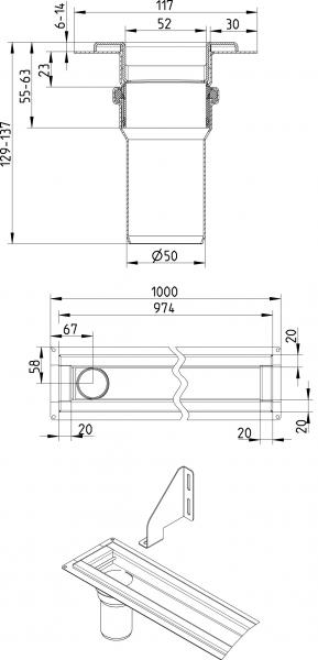 Blucher Waterline 1000 mm afl&oslash;b m/Vienna Line rist - B&oslash;rstet messing