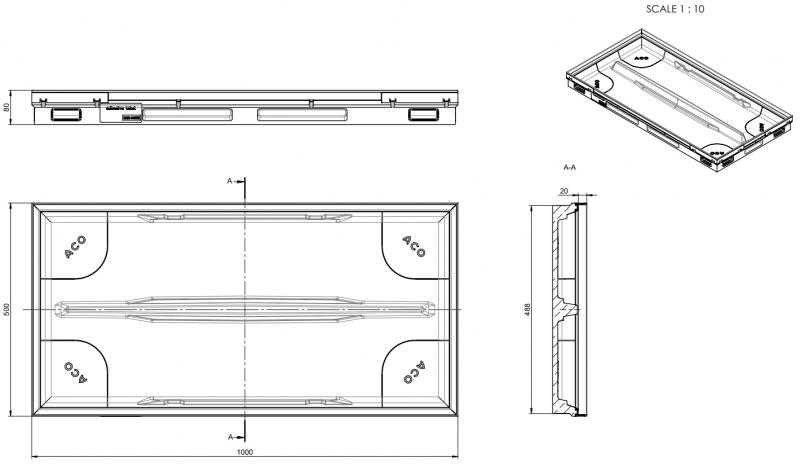 ACO Vario 2.0 Hybrid 1000 x 500 x 80 mm afl&oslash;bsramme t/rist/m&aring;tte
