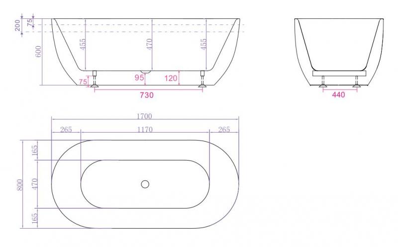 Ideavit Thalia fritstående badekar 1700 x 600 mm - Mat hvid Ideavit Thalia fritstående badekar 1700 x 600 mm - Mat hvid