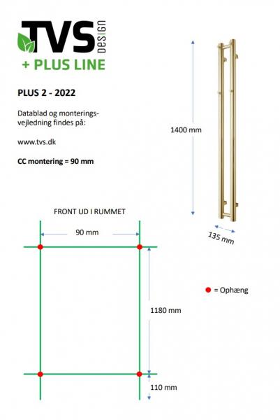 TVS Plus 2 h&aring;ndkl&aelig;det&oslash;rrer - 13,5x140 cm - B&oslash;rstet messing/Guld