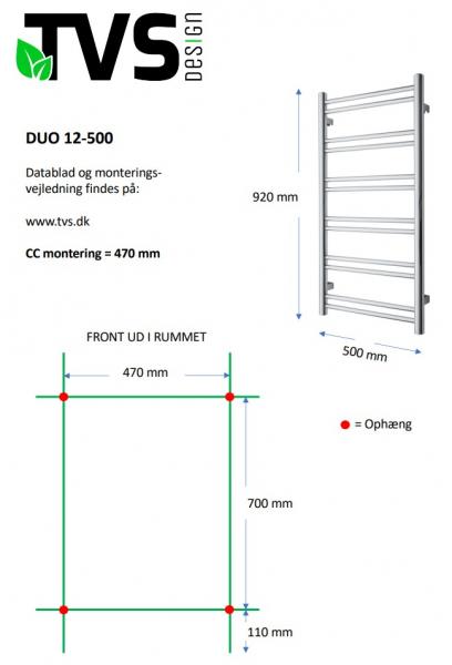 TVS DUO 12 h&aring;ndkl&aelig;det&oslash;rrer - 92x50 cm - Hvid