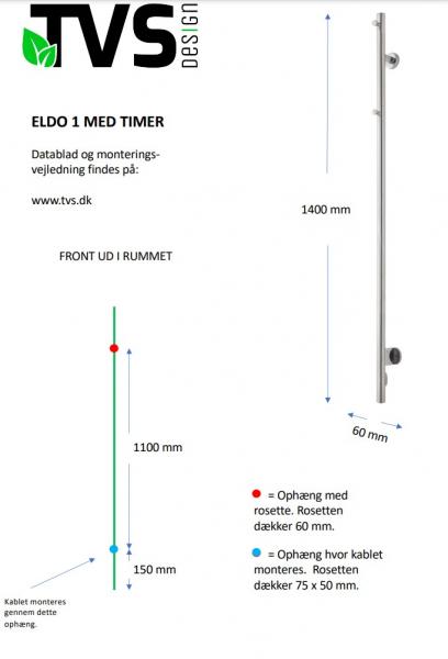 TVS Eldo 1 håndklædetørrer m/timer - Poleret rustfri stål TVS Eldo 1 håndklædetørrer m/timer - Poleret rustfri stål