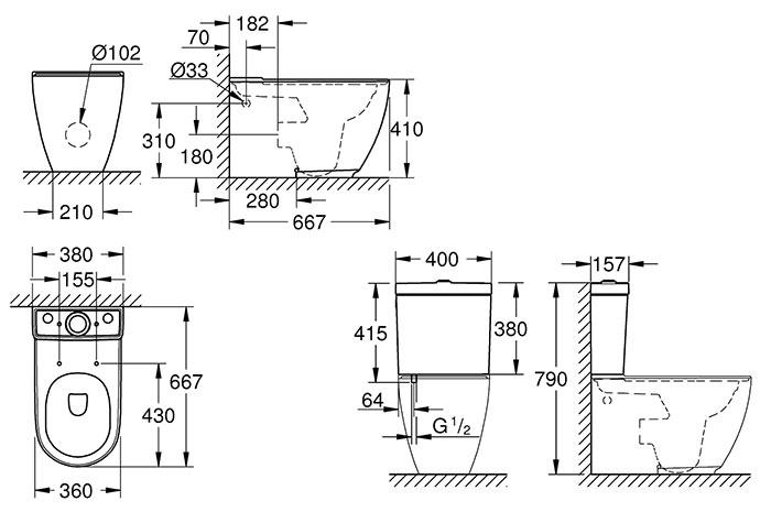 Grohe Essence Back-to-Wall toilet inkl. cisterne og toilets&aelig;de m/PureGuard
