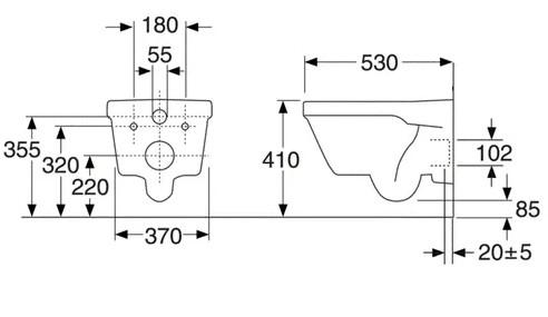 Gustavsberg Hygienic Flush v&aelig;gh&aelig;ngt toilet m/toilets&aelig;de og &aring;ben skyllerand