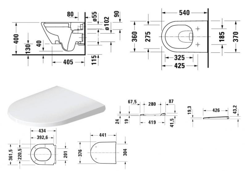 Duravit D-Neo Compact v&aelig;gh&aelig;ngt toilet m/softclose s&aelig;de