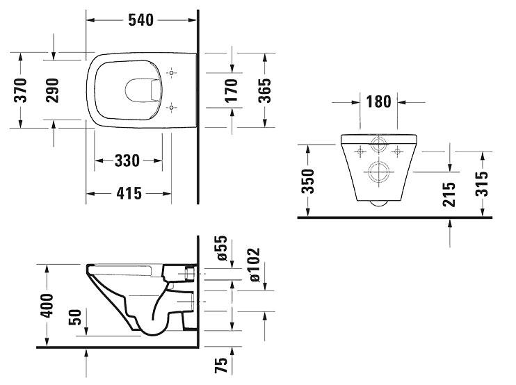 Duravit DuraStyle Rimless v&aelig;gh&aelig;ngt toilet m/wondergliss