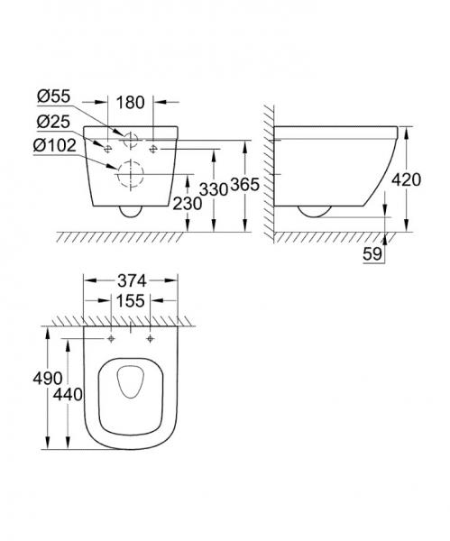 Grohe Euro kompakt væghængt toilet m/ rimless Grohe Euro kompakt væghængt toilet m/ rimless