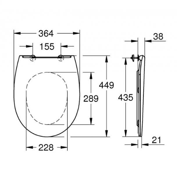 Grohe Bau slim toilets&aelig;de m/SoftClose og QuickRelease