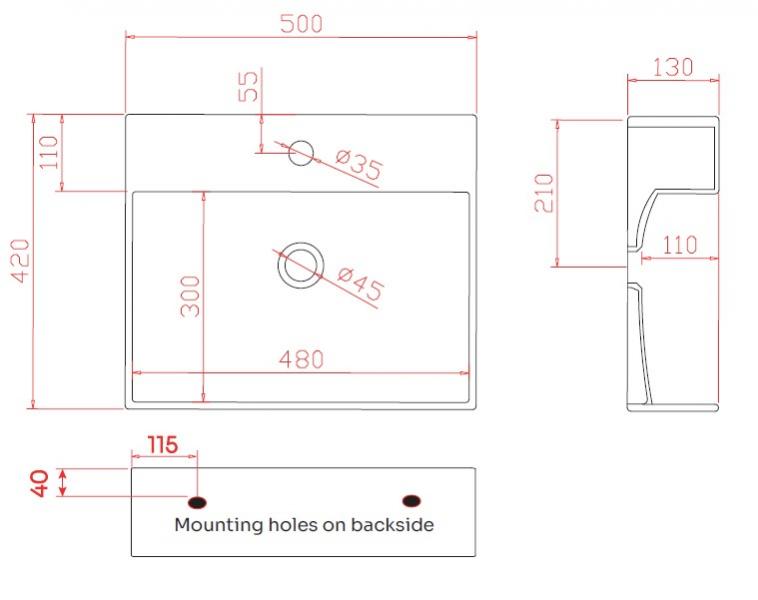 Lavabo Boxo 50 håndvask t/væg eller bord - 1 hanehul Lavabo Boxo 50 håndvask t/væg eller bord - 1 hanehul