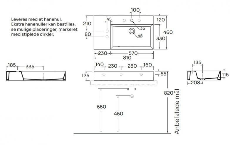 Lavabo Elegance SQ 81 L håndvask t/væg eller møbel - Uden overløb - Ash Lavabo Elegance SQ 81 L håndvask t/væg eller møbel - Uden overløb - Ash