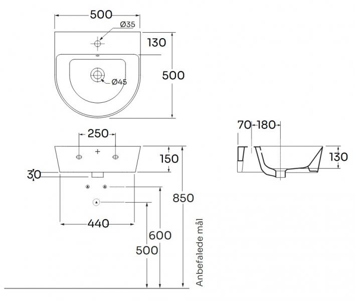 Lavabo Forma 50 håndvask t/væg eller møbel - 1 hanehul - Ash Lavabo Forma 50 håndvask t/væg eller møbel - 1 hanehul - Ash
