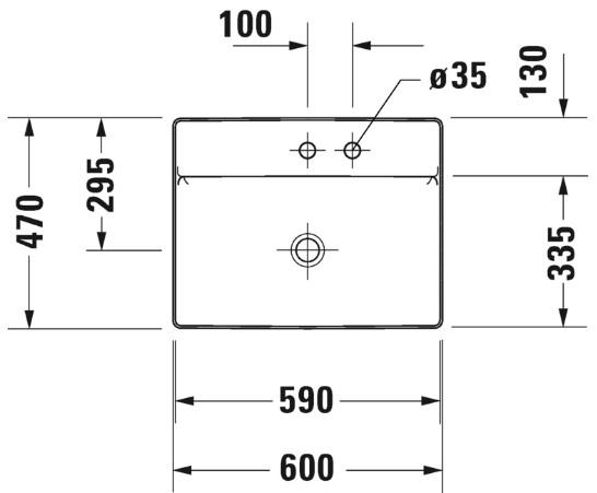 Duravit DuraSquare 60 fritst&aring;ende bowlevask - 1 hanehul - Uden overl&oslash;b