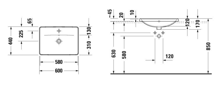Duravit D-Neo 60 h&aring;ndvask t/nedf&aelig;ldning