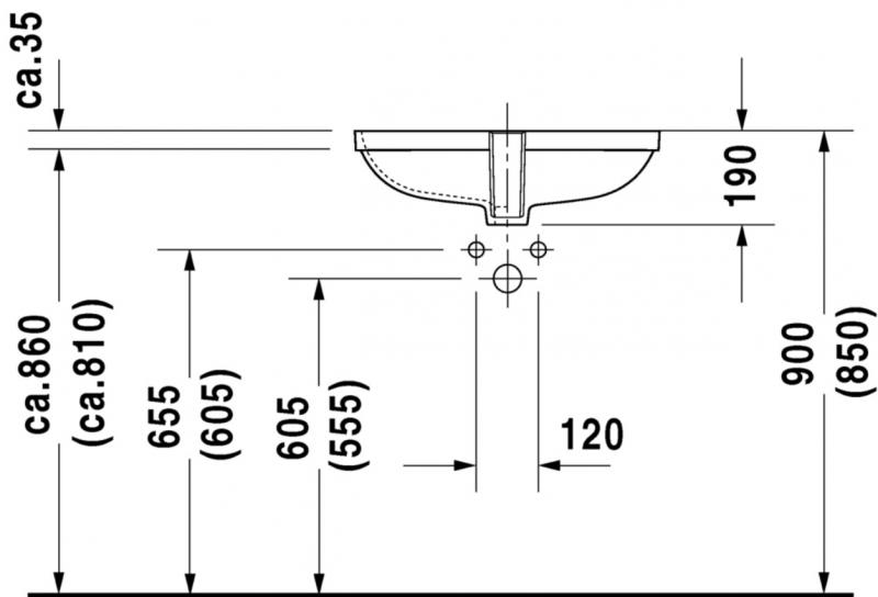 Duravit D-code 56 h&aring;ndvask t/underlimning - Uden hanehul - Med overl&oslash;b