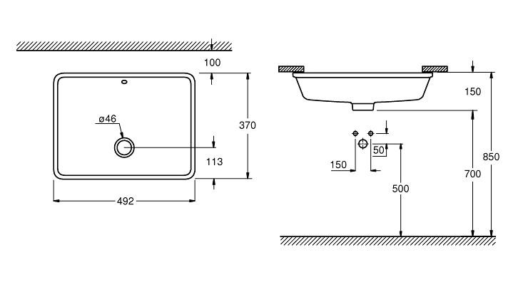 Grohe Cube 50 håndvask t/underlimning - Med overløb - PureGuard Grohe Cube 50 håndvask t/underlimning - Med overløb - PureGuard