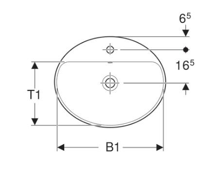 Geberit Variform 50 oval h&aring;ndvask m/bagkant t/nedf&aelig;ldning - 1 hanehul