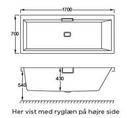 Str&oslash;mberg Celsius badekar t/indbygning - 170 x 70 - Venstre - 1 rygl&aelig;n