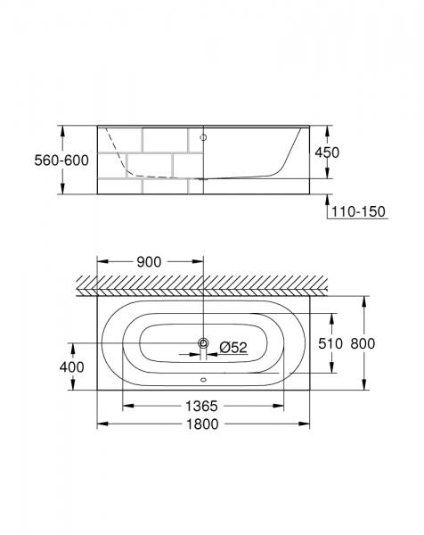 Grohe Essence badekar t/indbygning - 180 x 80 - 2 ryglæn Grohe Essence badekar t/indbygning - 180 x 80 - 2 ryglæn