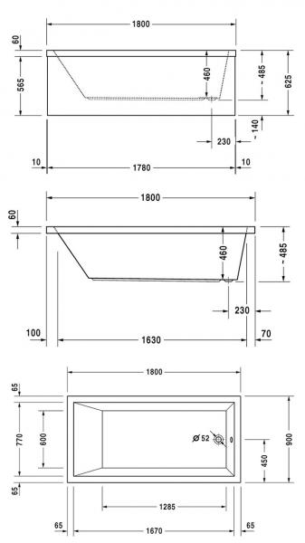 Duravit Starck badekar t/indbygning - 180 x 90 - 1 rygl&aelig;n