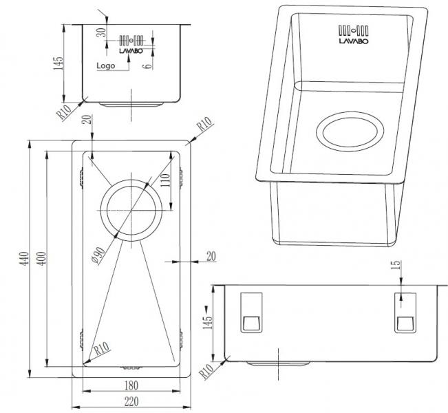 Lavabo Kubus 180 soft køkkenvask - Messing PVD Lavabo Kubus 180 soft køkkenvask - Messing PVD