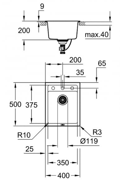 Grohe K700 k&oslash;kkenvask i komposit - Sort granit