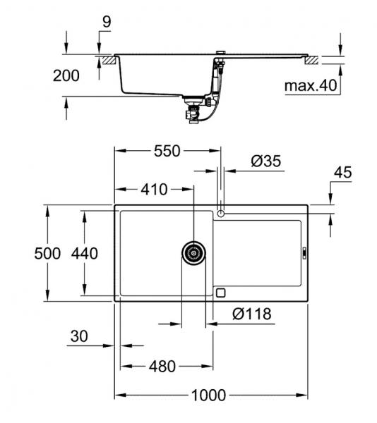 Grohe K500 køkkenvask i komposit - Sort Grohe K500 køkkenvask i komposit - Sort