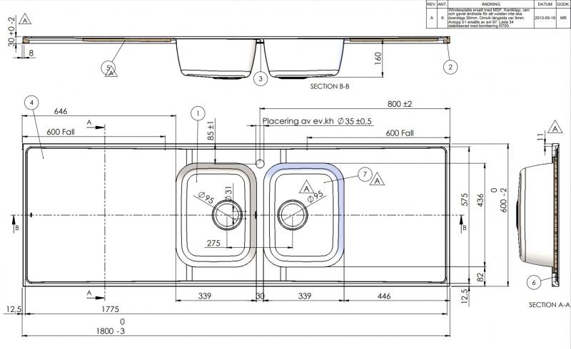 Intra AH18-KV stålbordplade køkkenvask - Vendbar - Dobbelt - 180 cm Intra AH18-KV stålbordplade køkkenvask - Vendbar - Dobbelt - 180 cm