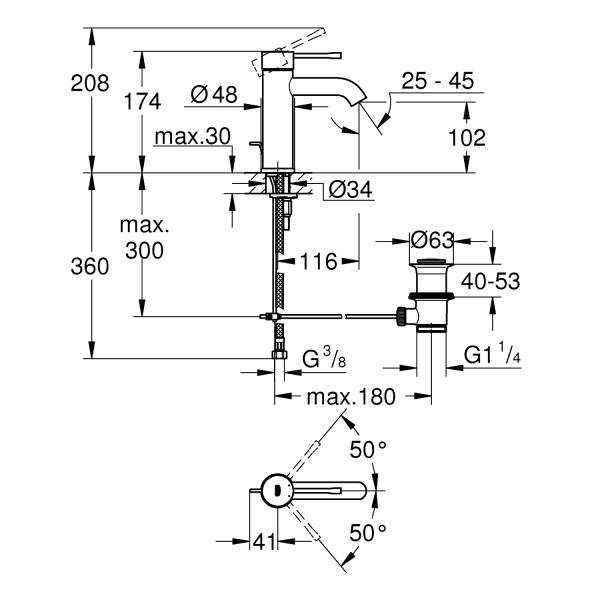 Grohe Essence New h&aring;ndvaskarmatur u/bundventil - B&oslash;rstet hard graphite