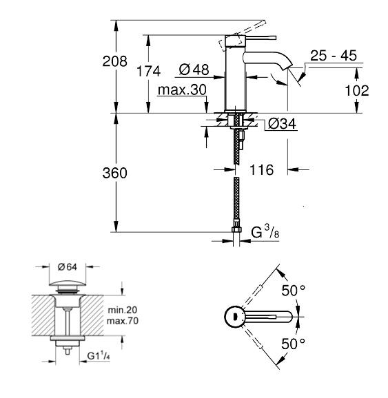 Grohe Essence New håndvaskarmatur m/push-open bundventil - Børstet cool sunrise Grohe Essence New håndvaskarmatur m/push-open bundventil - Børstet cool sunrise
