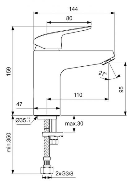 Ideal Standard CeraFlex h&aring;ndvaskarmatur - BlueStart - u/bundventil
