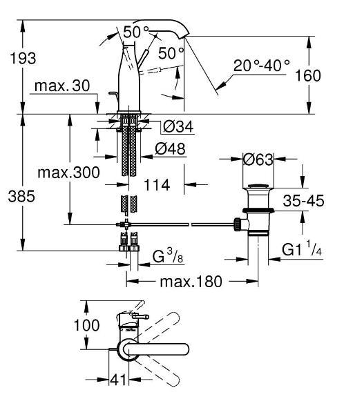 Grohe Essence New M h&aring;ndvaskarmatur m/bundventil - Poleret hard graphite